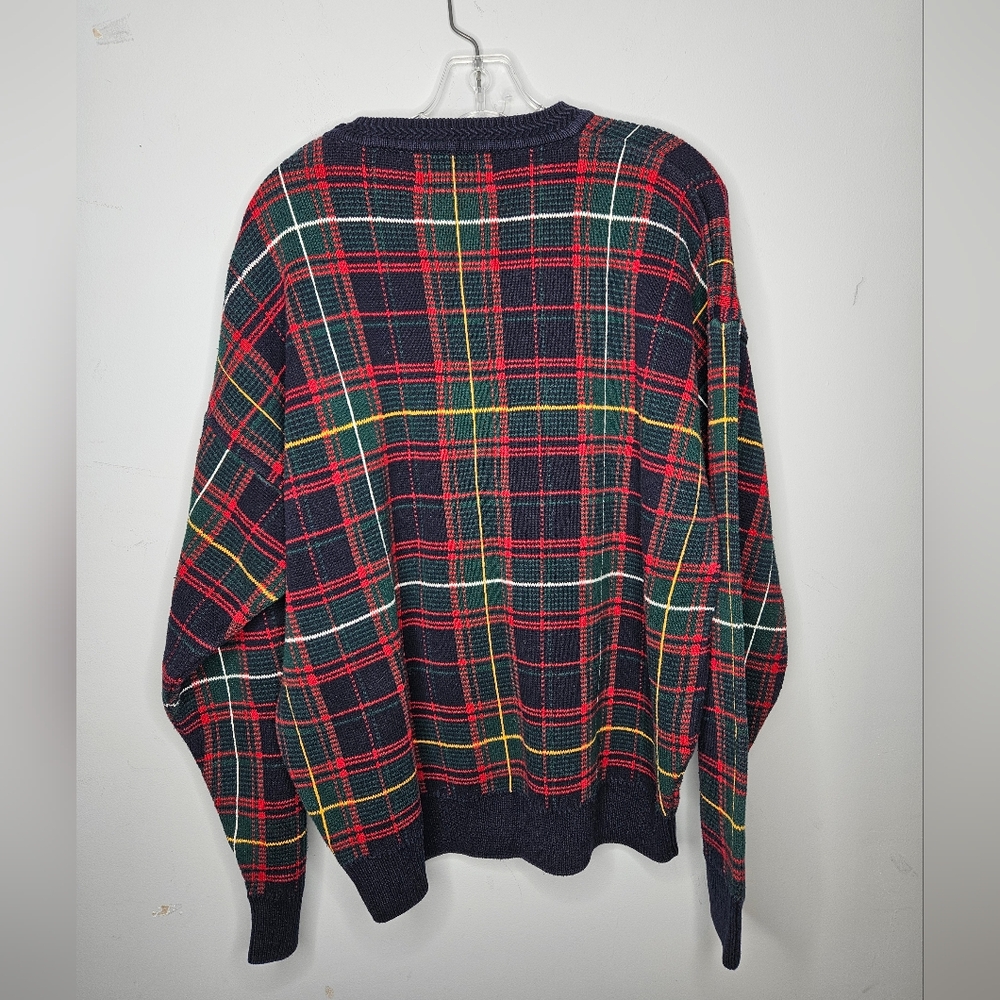 Woods & Gray Navy Plaid 100% Cotton Sweater Sz XL Unisex - Picture 3 of 7